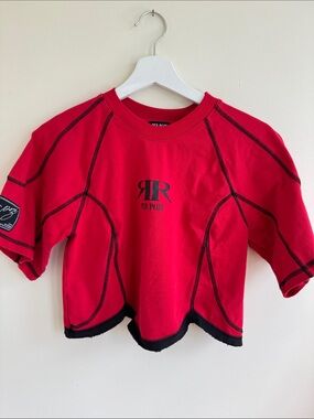 Red  Crop Top with Contrast Stitching -